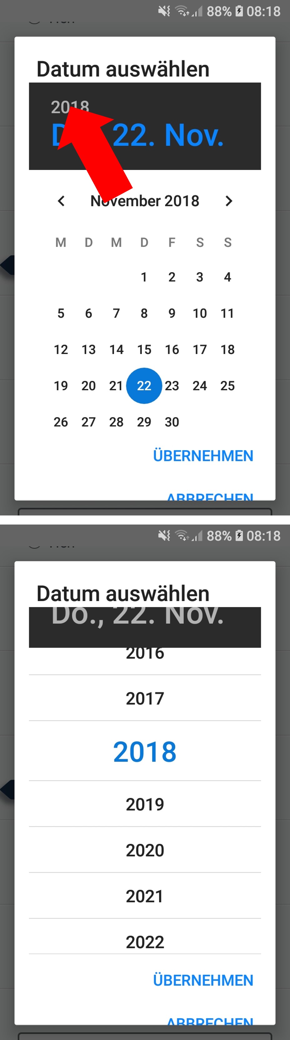 Infobild Datumswahl in Android